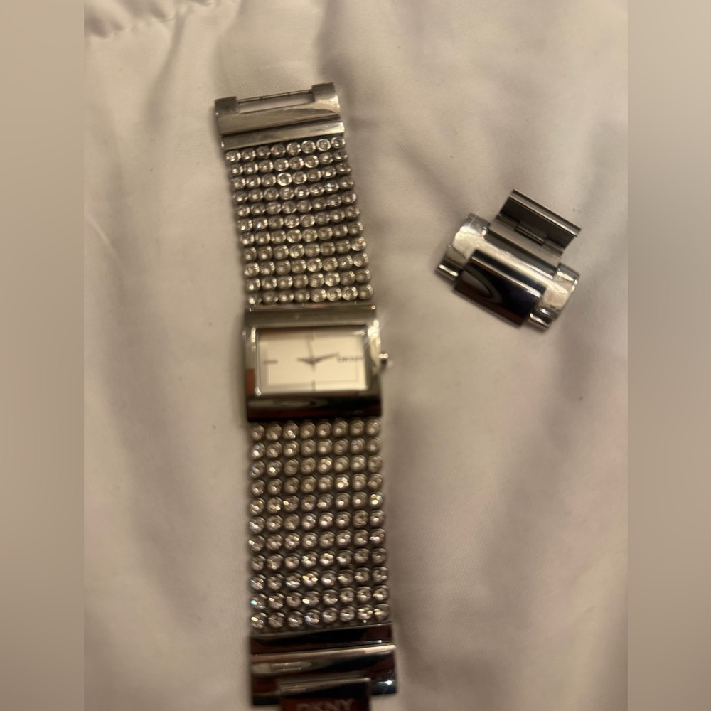 Dkny Silver Rectangular Watch With Crystal Detail… - image 8